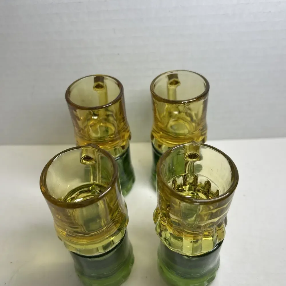 Federal Glass Mini Beer Mug Shotglasses Fluted Bottoms 4 Amber, 4 Green- Set 8